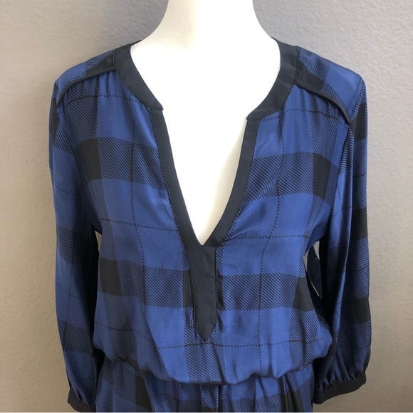 NWT Parker Black & Blue Silk Plaid Mallory Dress - Picture 9 of 15
